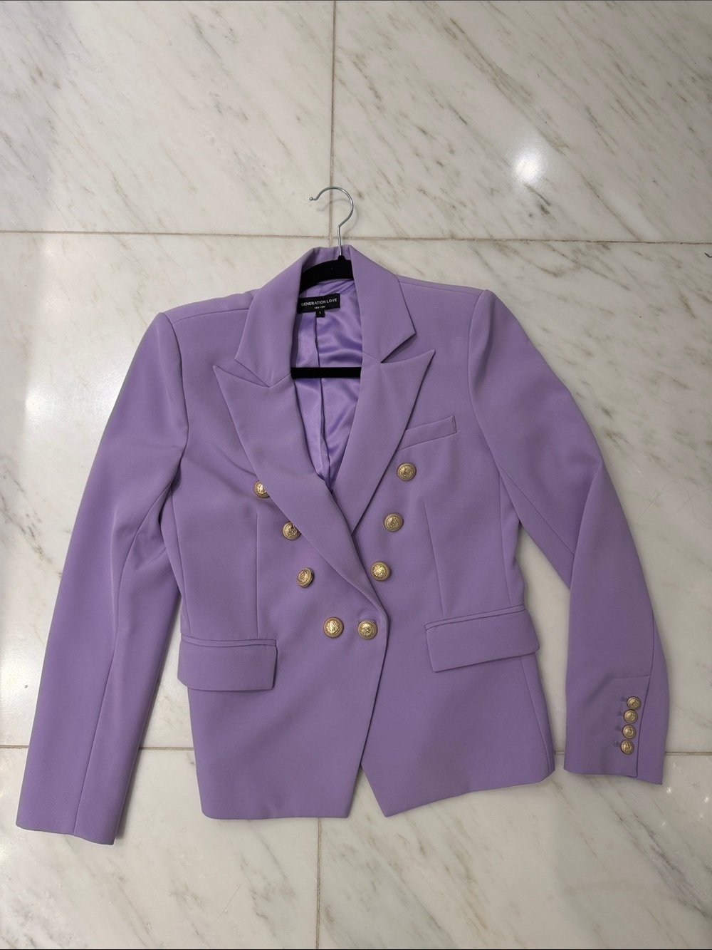 Generation Love Lavender Double-Breasted Blazer with Gold Buttons